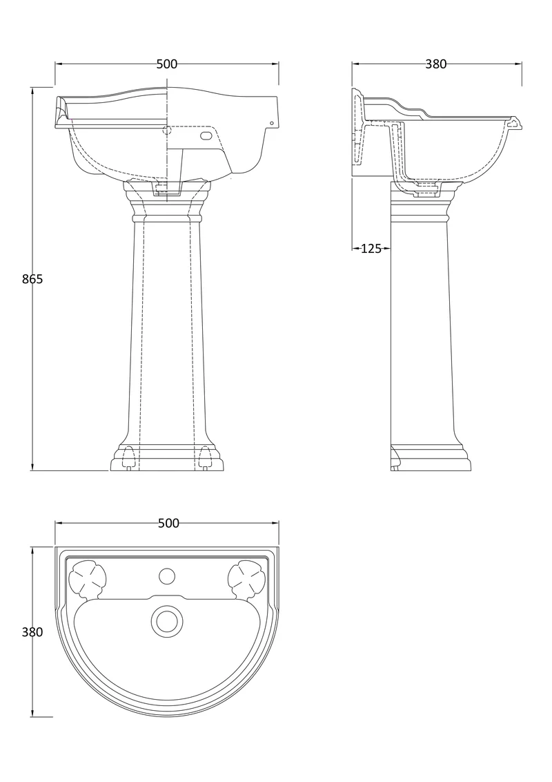 Hudson Reed Chancery 500mm Traditional Round Basin & Pedestal - 1 Tap Hole