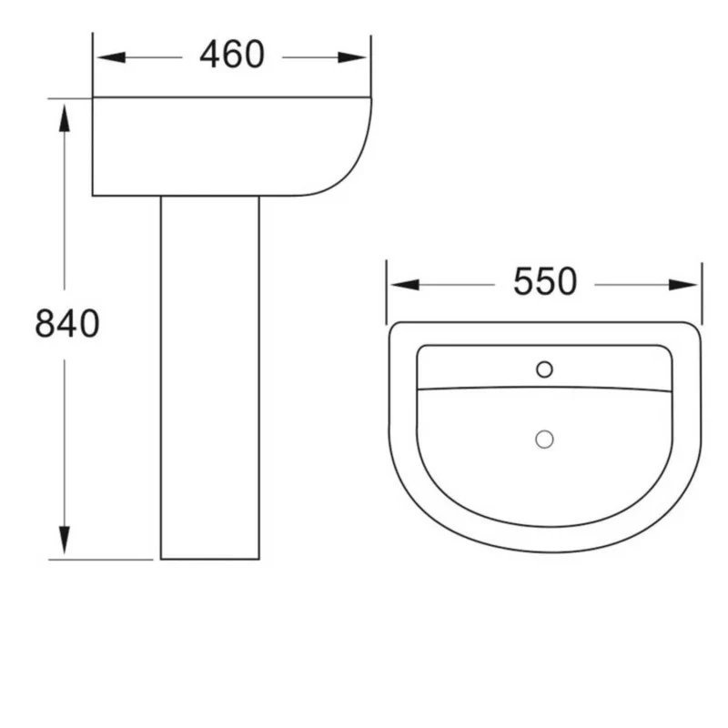 Ari 550mm 1 Tap Hole Basin & Full Pedestal