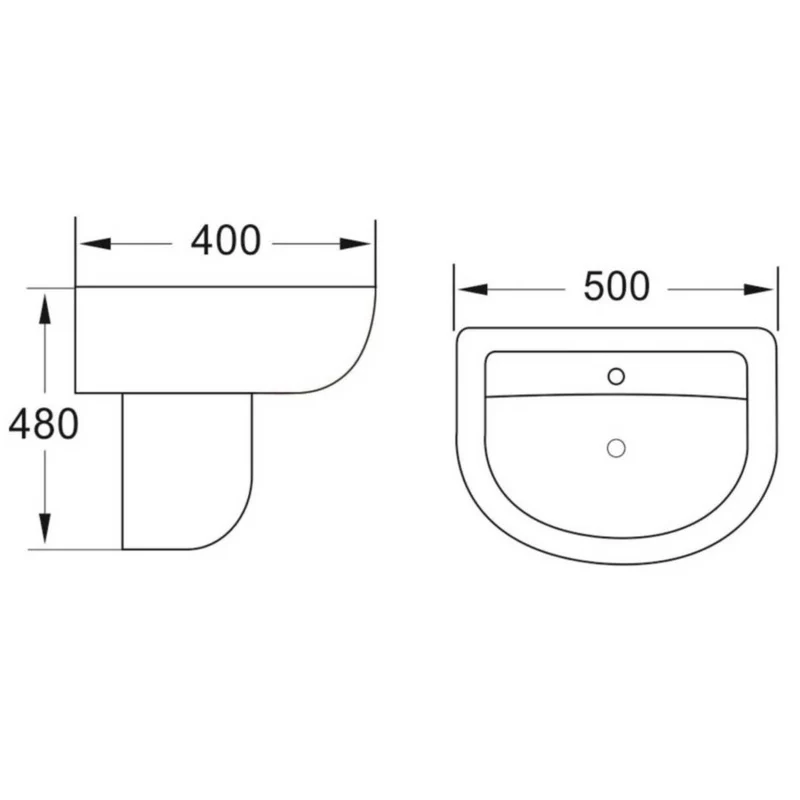 Ari 500mm 1 Tap Hole Basin & Semi Pedestal