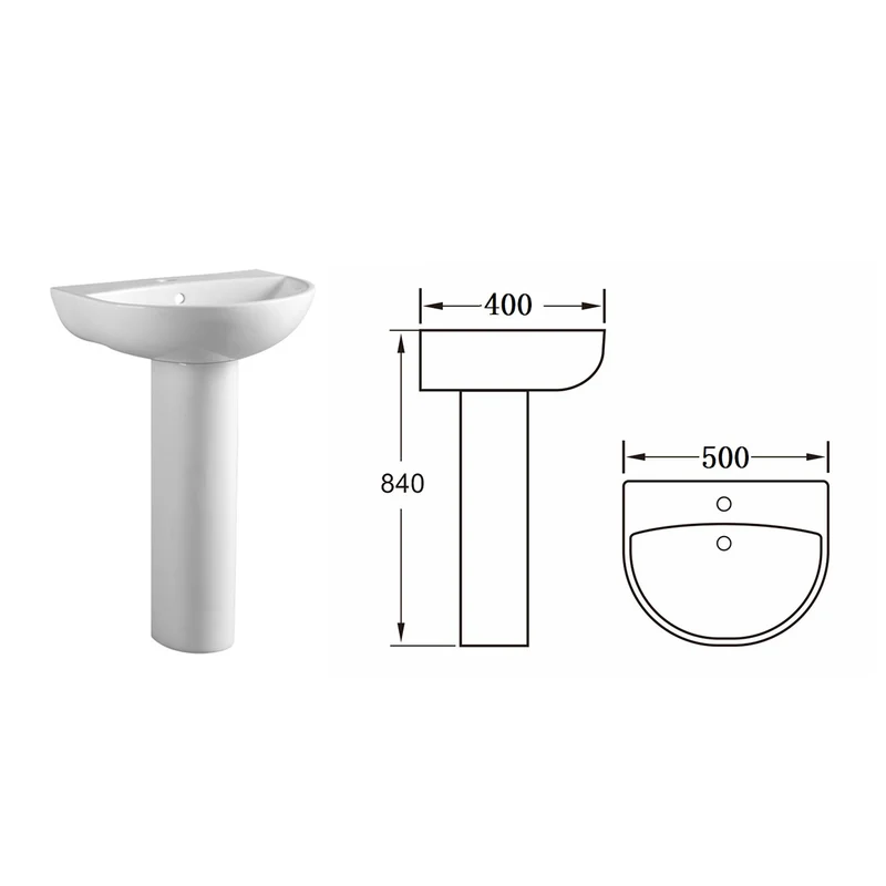 Ari 500mm 1 Tap Hole Basin & Full Pedestal