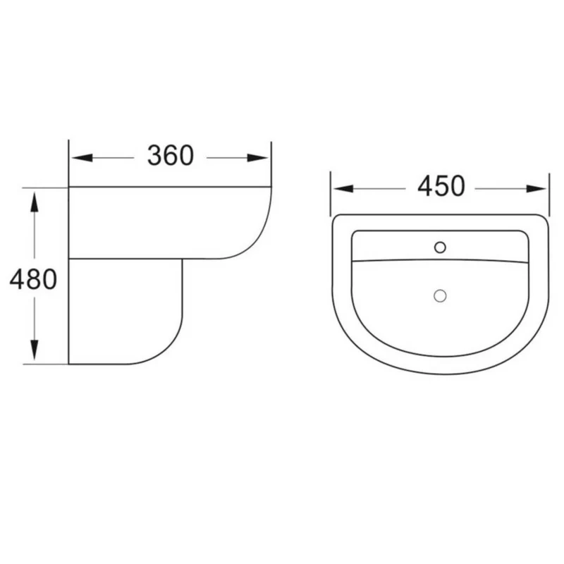 Ari 450mm 1 Tap Hole Basin & Semi Pedestal