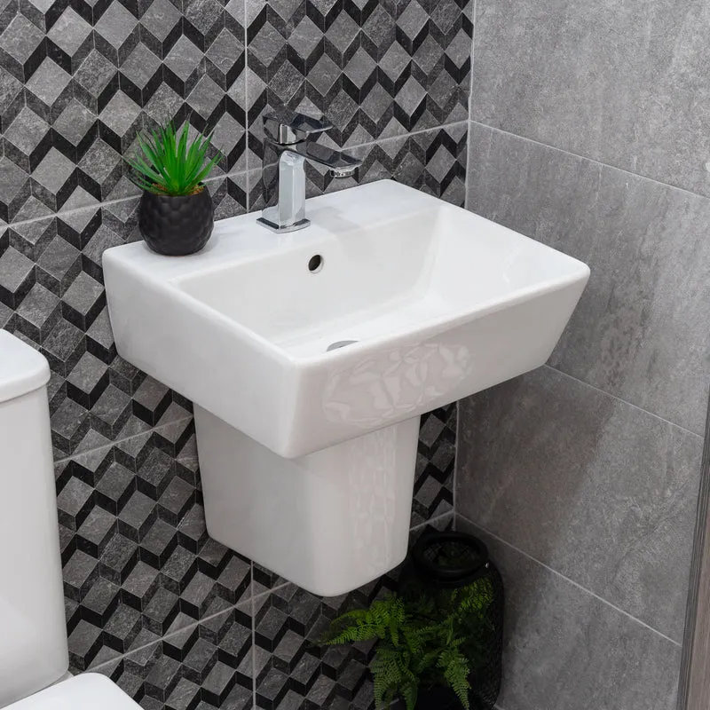 Linea Square 1 Tap Hole Basin & Semi Pedestal - 450mm