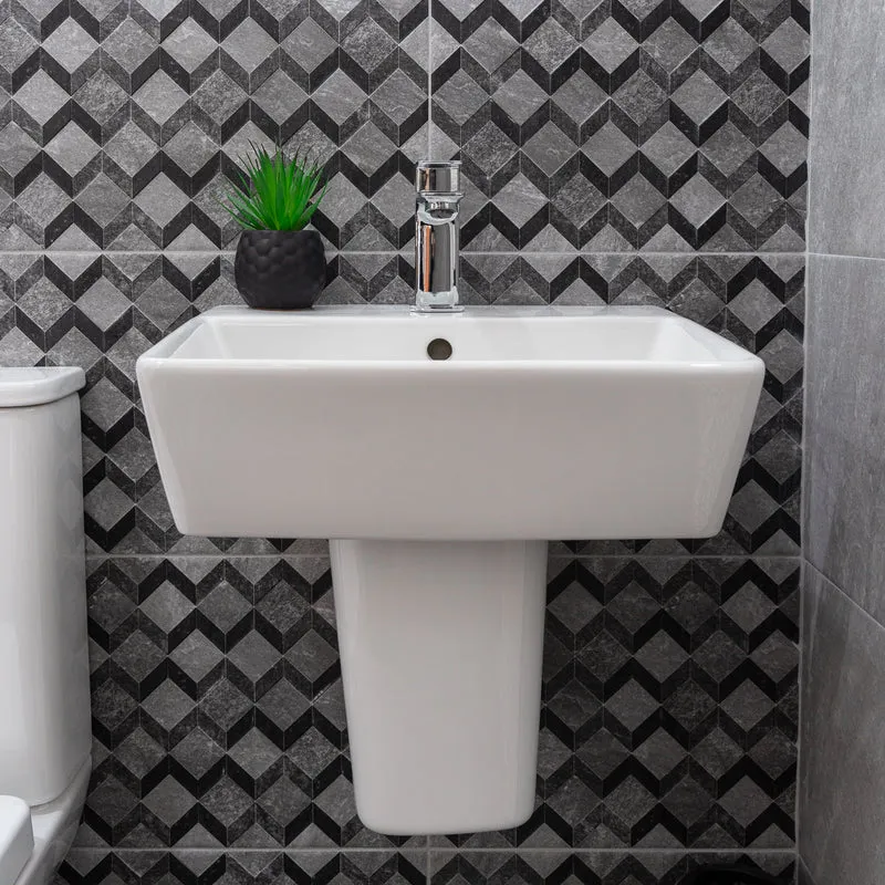 Linea Square 1 Tap Hole Basin & Semi Pedestal - 450mm