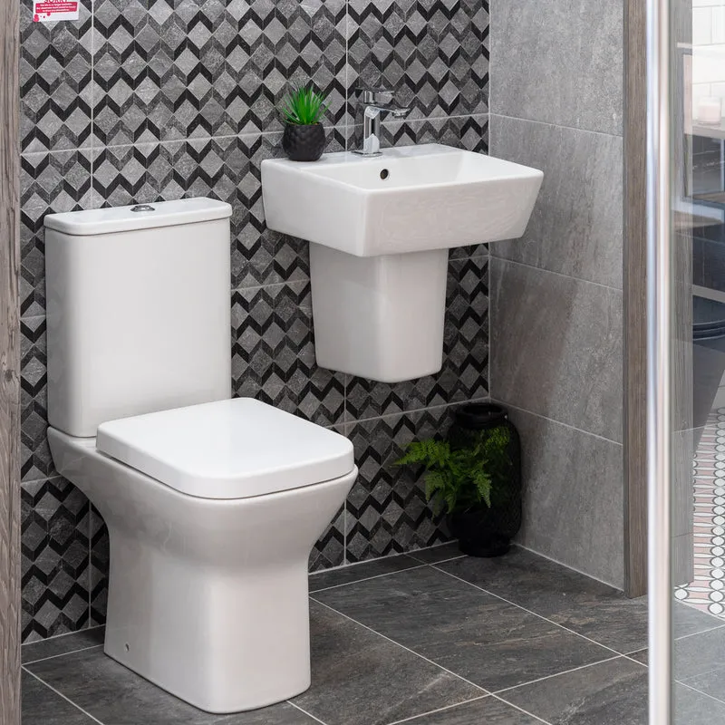 Linea Square 1 Tap Hole Basin & Semi Pedestal - 450mm