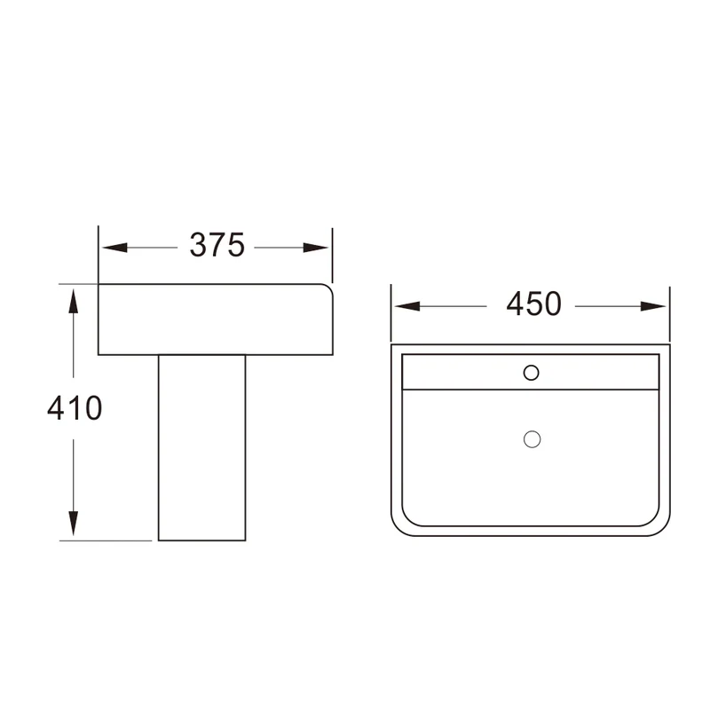 Linea Square 1 Tap Hole Basin & Semi Pedestal - 450mm