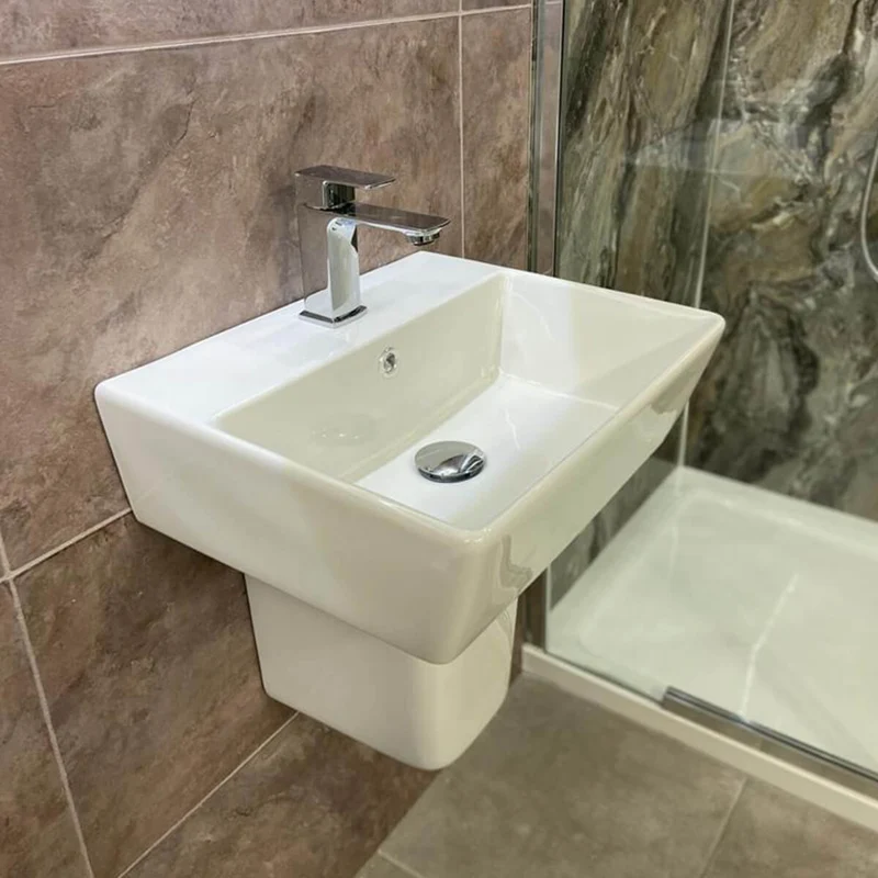 Linea Square 1 Tap Hole Basin & Semi Pedestal - 550mm