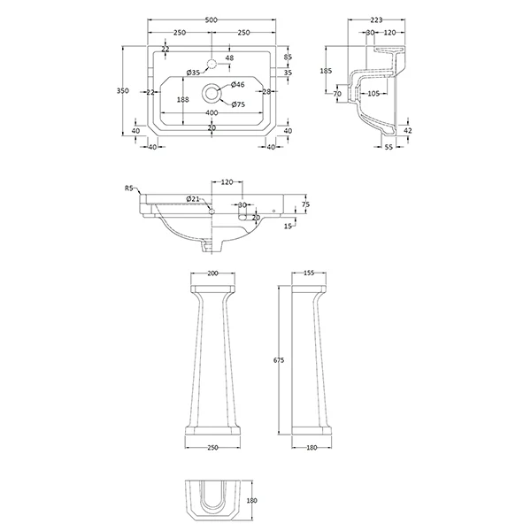 Richmond 500mm 1 Tap Hole Basin & Full Pedestal