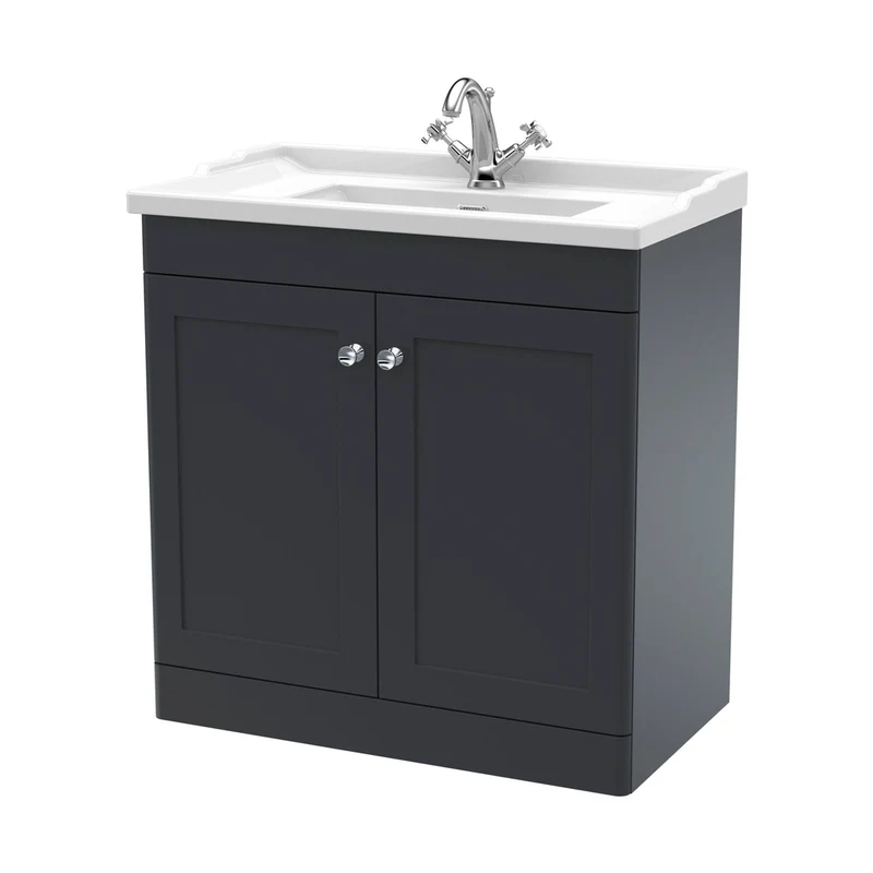 Nuie Classique 800mm Floor Standing 2 Door Vanity & Basin 1th Traditional Soft Black MFC Painted Matt 858x820x480mm