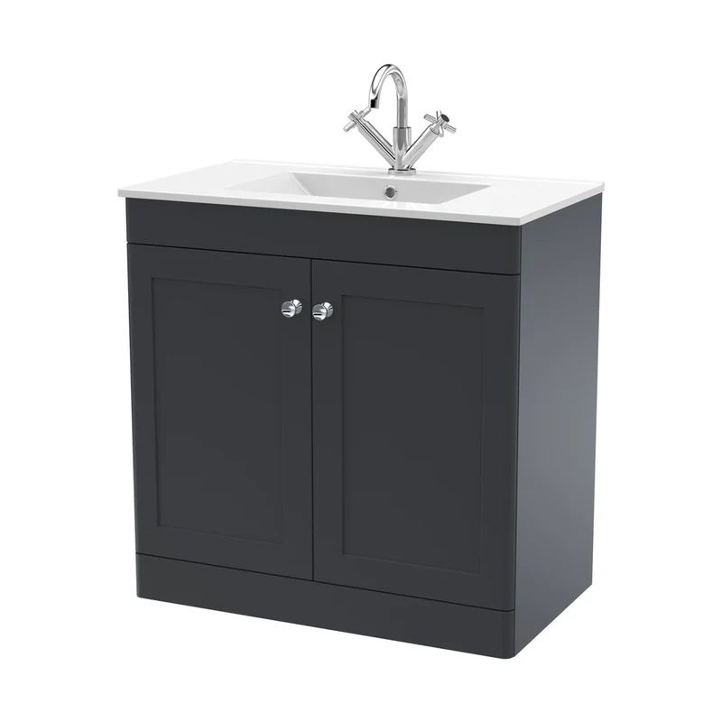 Nuie Classique 800mm Floor Standing 2-door Vanity With Basin - 1 Tap Hole Traditional Soft Black Vitreous China 818x805x460mm