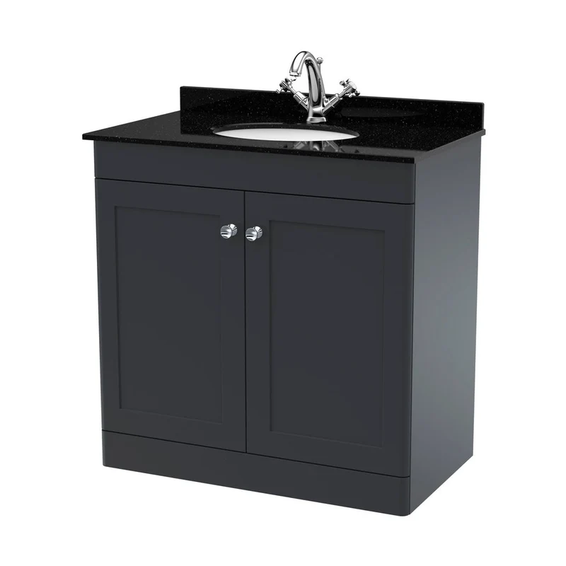 Nuie Classique 800mm Floor Standing 2 Door Vanity & Marble Top 1th Traditional Soft Black MFC Painted Matt 814x820x463mm - CLC1426BR1