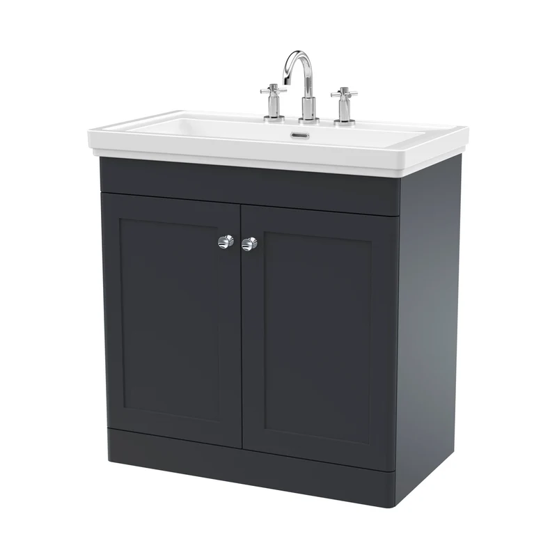 Nuie Classique 800mm Floor Standing 2-door Vanity & Basin 3th Traditional Soft Black MFC Painted Matt 865x830x470mm