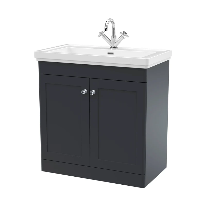 Nuie Classique 800mm Floor Standing 2-door Vanity & Basin 1th Traditional Soft Black MFC Painted Matt 865x830x470mm