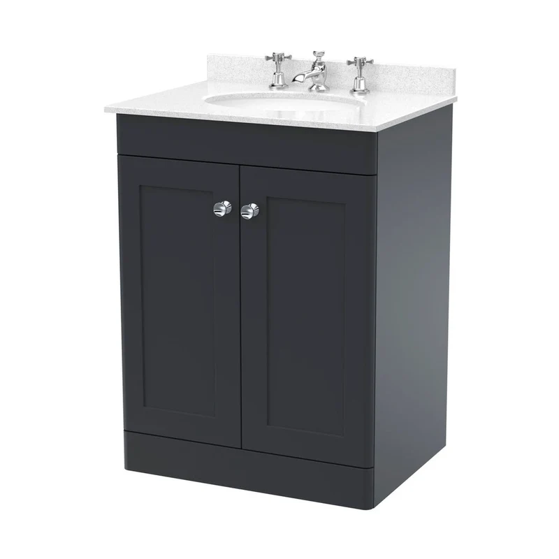 Nuie Classique 600mm Floor Standing 2 Door Vanity & Marble Top 3th Traditional Soft Black MFC Painted Matt 814x620x463mm - CLC1425WR3