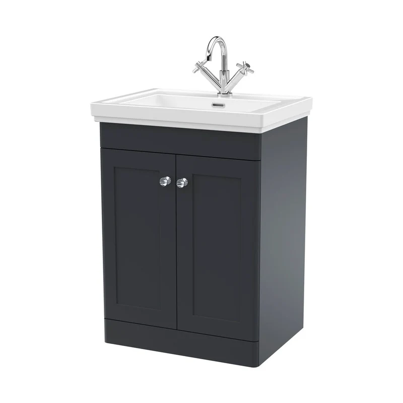 Nuie Classique 600mm Floor Standing 2-door Vanity & Basin 1th Traditional Soft Black MFC Painted Matt 865x600x471mm