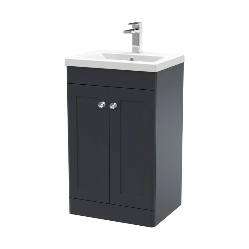 Nuie Classique 500mm Floor Standing 2 Door Vanity & Basin 1 Traditional Soft Black MFC Painted Matt 840x510x390mm