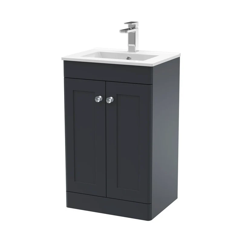 Nuie Classique 500mm Floor Standing 2 Door Vanity & Basin 2 Traditional Soft Black MFC Painted Matt 818x500x390mm