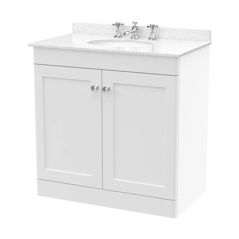 Nuie Classique 800mm Floor Standing 2 Door Vanity & Marble Top 3th Traditional Satin White MFC Painted Matt 814x820x463mm - CLC126WR3
