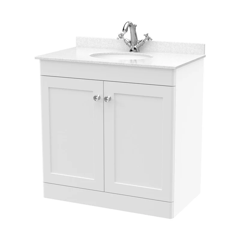 Nuie Classique 800mm Floor Standing 2 Door Vanity & Marble Top 1th Traditional Satin White MFC Painted Matt 814x820x463mm - CLC126WR1