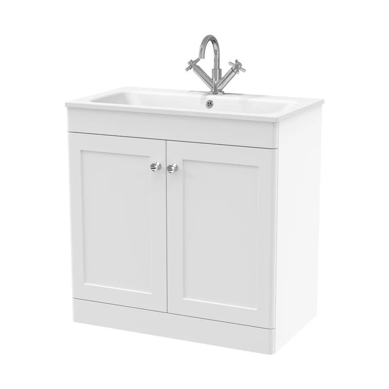 Nuie Classique 800mm Floor Standing 2-door Unit & Stone Basin 1th Traditional Satin White MFC Painted Matt,stone 816x810x470mm - CLC126P
