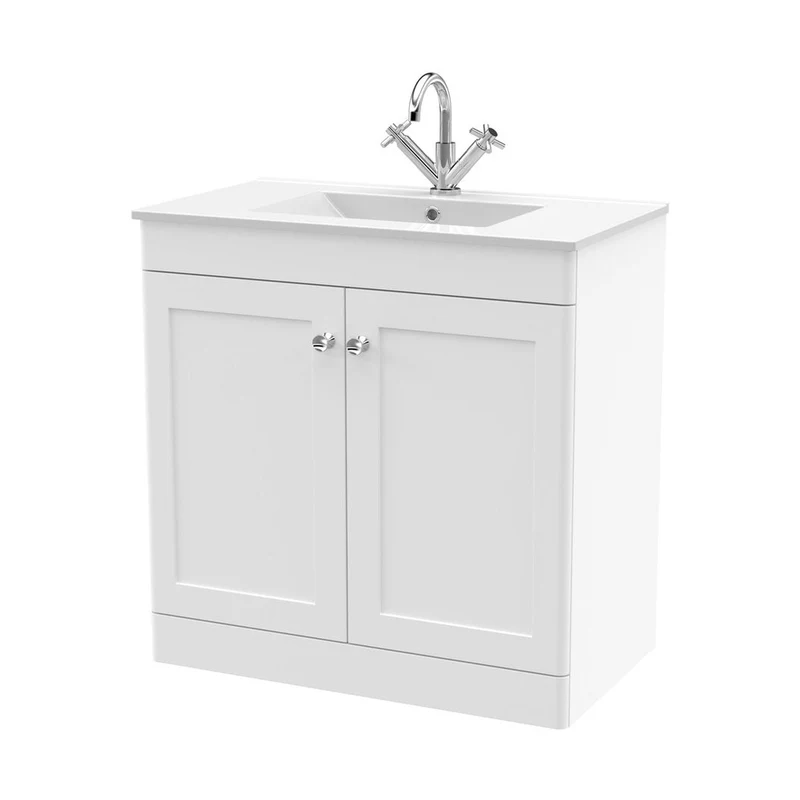Nuie Classique 800mm Floor Standing 2-door Vanity With Basin - 1 Tap Hole Traditional Satin White Vitreous China 818x805x460mm