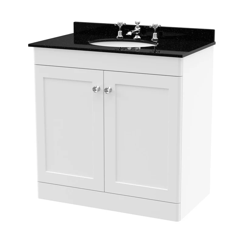Nuie Classique 800mm Floor Standing 2 Door Vanity & Marble Top 3th Traditional Satin White MFC Painted Matt 814x820x463mm - CLC126BR3