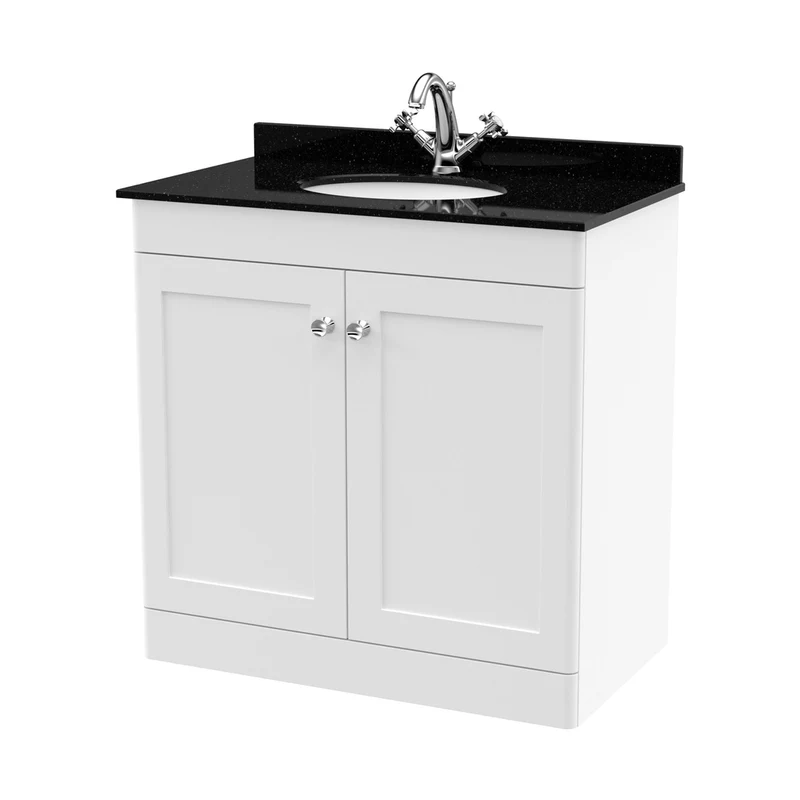 Nuie Classique 800mm Floor Standing 2 Door Vanity & Marble Top 1th Traditional Satin White MFC Painted Matt 814x820x463mm - CLC126BR1