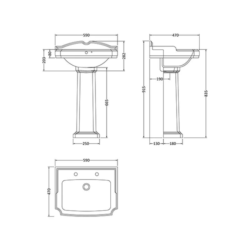 Legend Traditional 2 Tap Hole Basin & Full Pedestal
