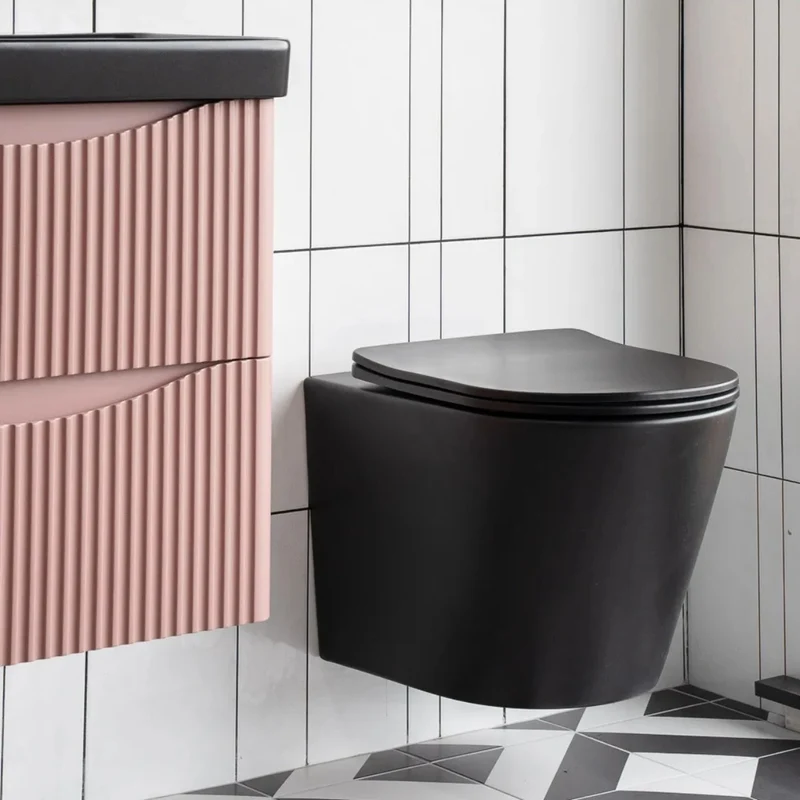 Geberit Duofix 1.12m Wall Hung WC Frame 3 in 1 Deal with Black Flush Plate and Black Wall Hung Toilet
