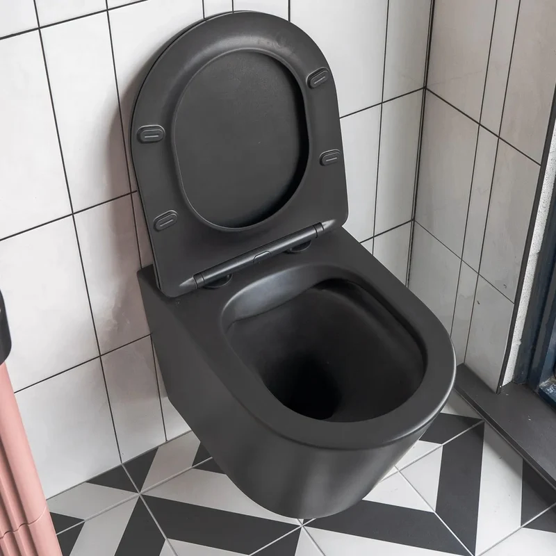 Geberit Duofix 1.12m Wall Hung WC Frame 3 in 1 Deal with Black Flush Plate and Black Wall Hung Toilet