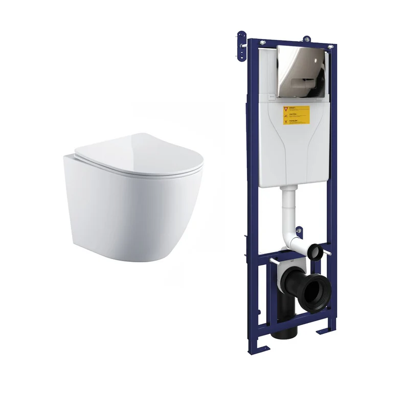 Remo Wall Hung Toilet & SAN85 1.1m Wall Hung WC Frame Deal & Chrome Flush Plate