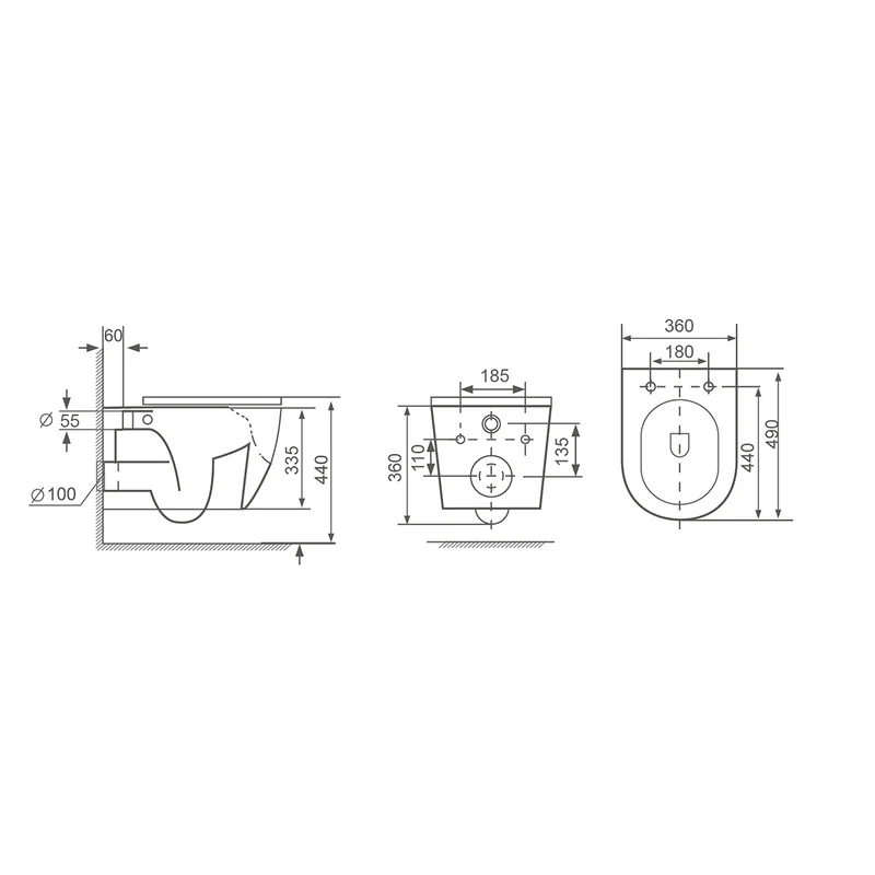 Remo Wall Hung Toilet & SAN85 1.1m Wall Hung WC Frame Deal & Chrome Flush Plate