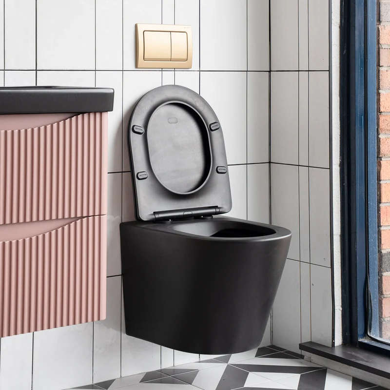 Arc Wall Hung Toilet & Soft Close Seat - Matt Black