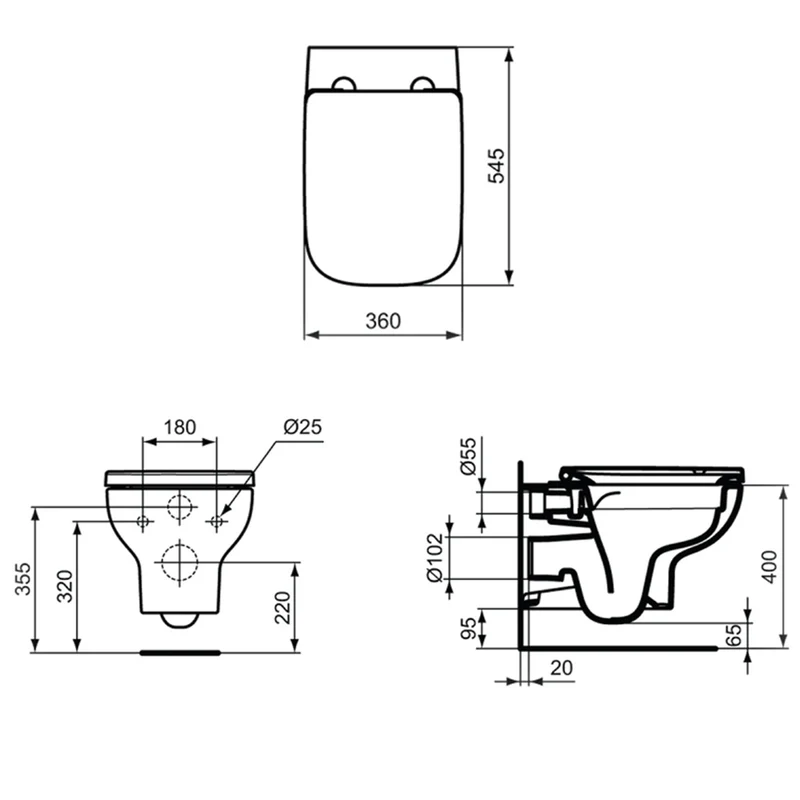 Ideal Standard i.life A Rimless Wall Hung Toilet & Soft Close Seat