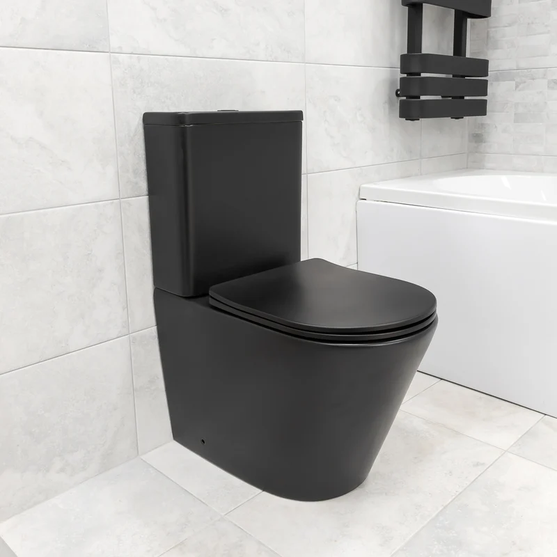 Arc Rimless Close Coupled Fully Back To Wall Toilet & Soft Close Seat - Black