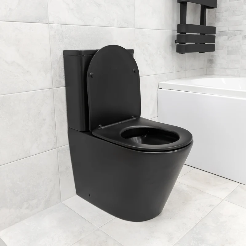Arc Rimless Close Coupled Fully Back To Wall Toilet & Soft Close Seat - Black