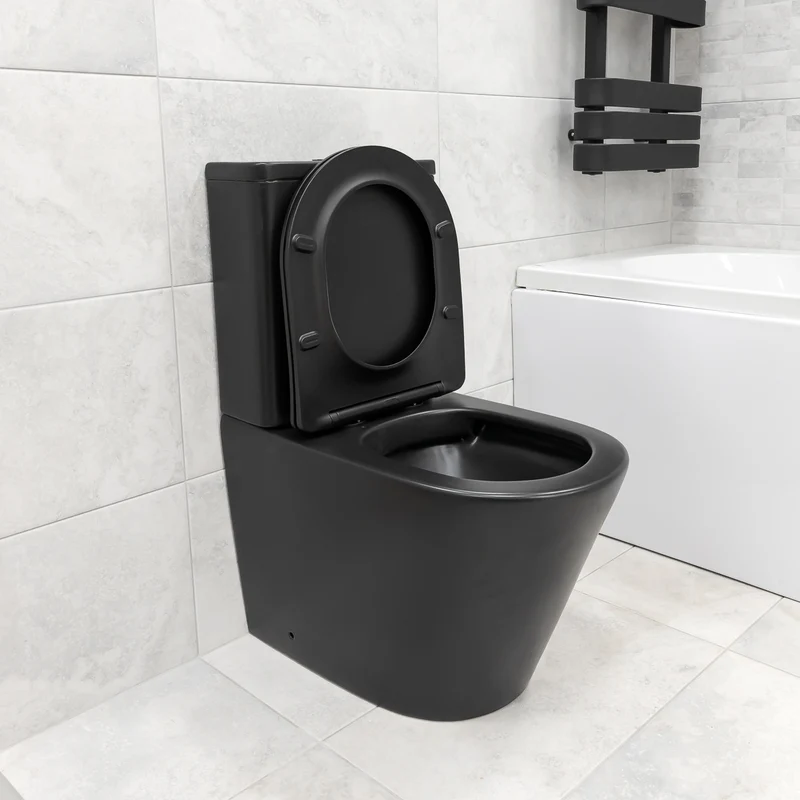 Arc Rimless Close Coupled Fully Back To Wall Toilet & Soft Close Seat - Black