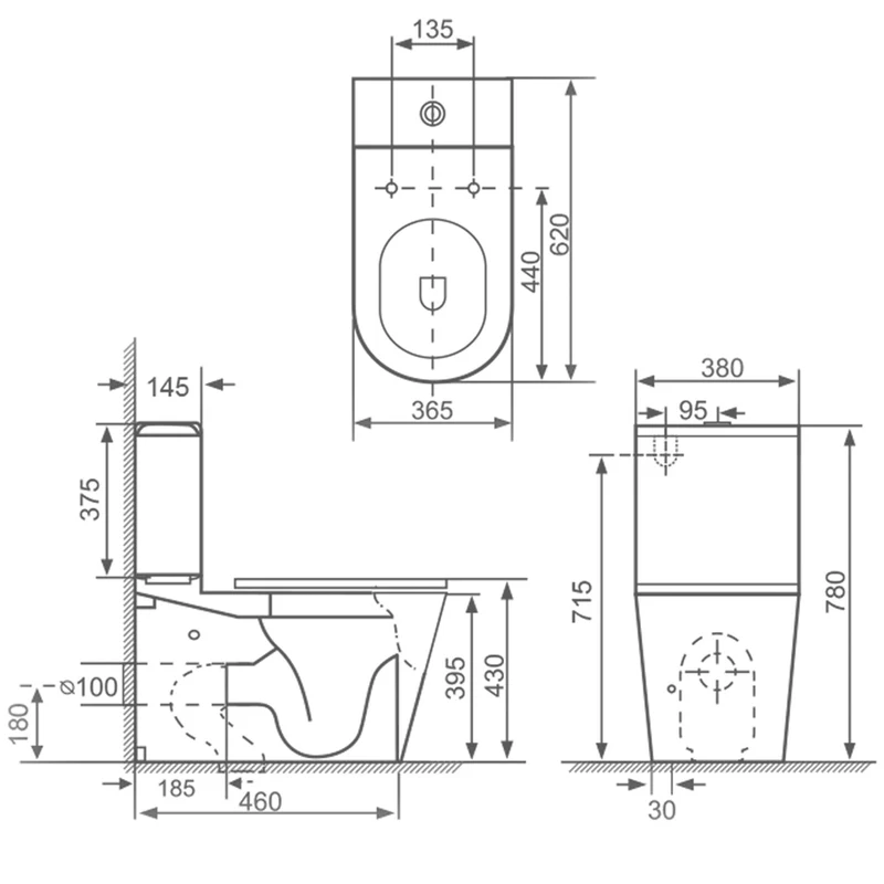 Arc Rimless Close Coupled Fully Back To Wall Toilet & Soft Close Seat - Black