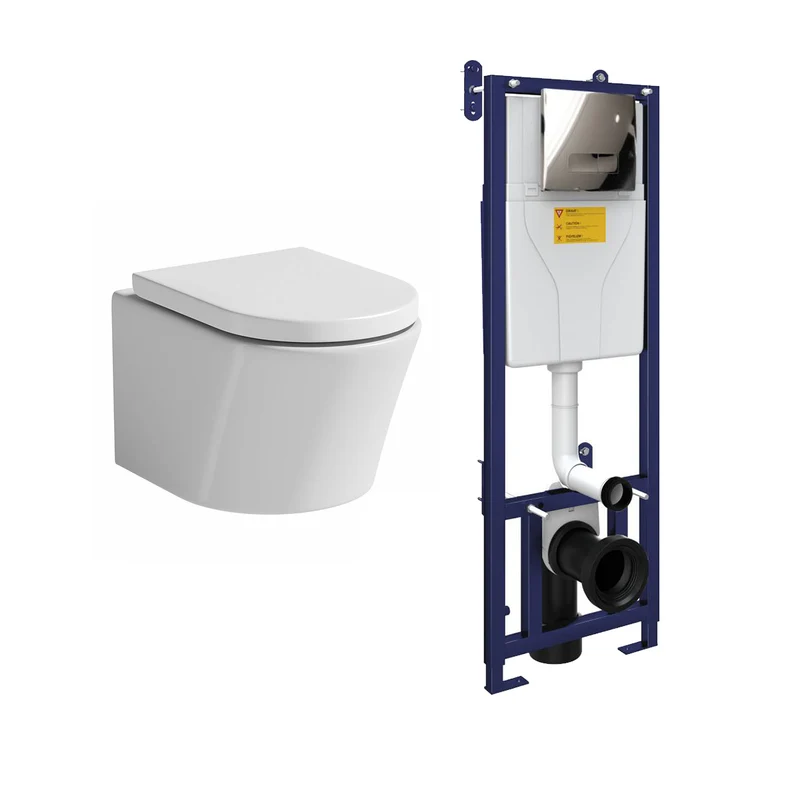 Arc Wall Hung Toilet & SAN85 1.1m Wall Hung WC Frame Deal & Chrome Flush Plate