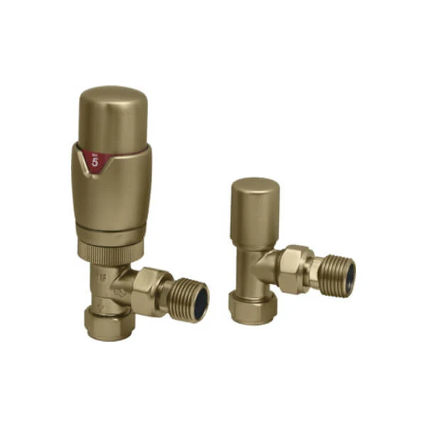 Brushed Brass Angled Thermostatic Radiator Valve Pack