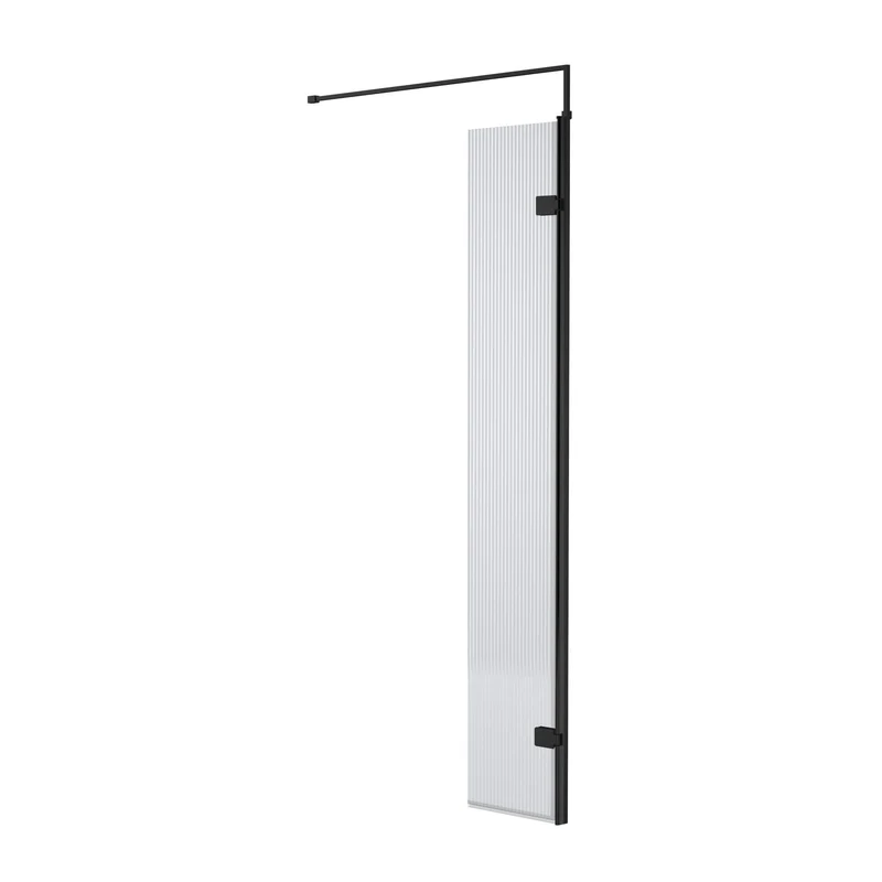 Nuie Fluted 8mm 300mm Hinged Return For Wetroom Screen (1850mm High) - Matt Black