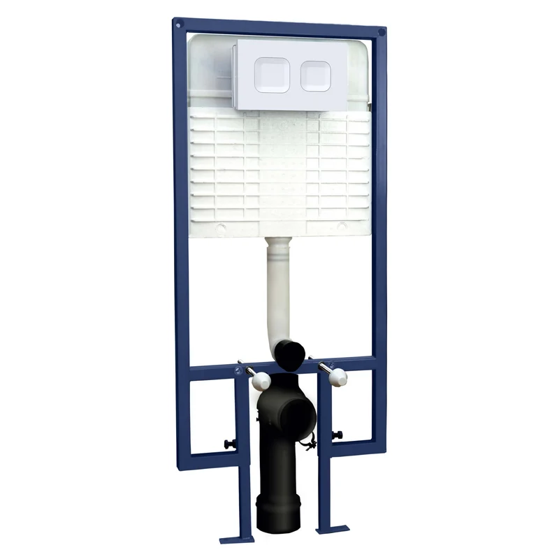 Standard Height Wall Hung Toilet Frame with Concealed Cistern & White Square Flush Plate