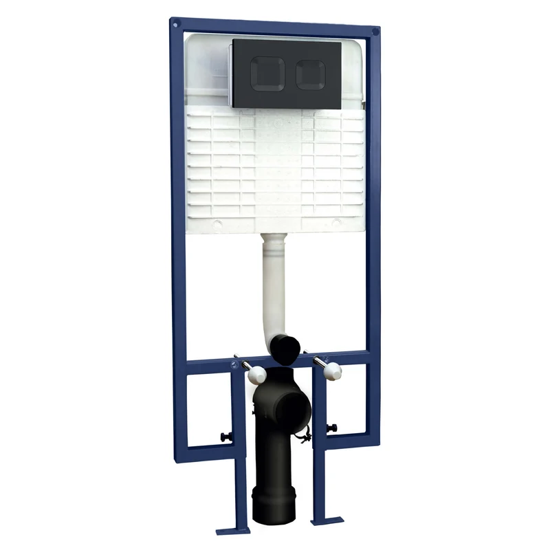 Standard Height Wall Hung Toilet Frame with Concealed Cistern & Matt Black Square Flush Plate