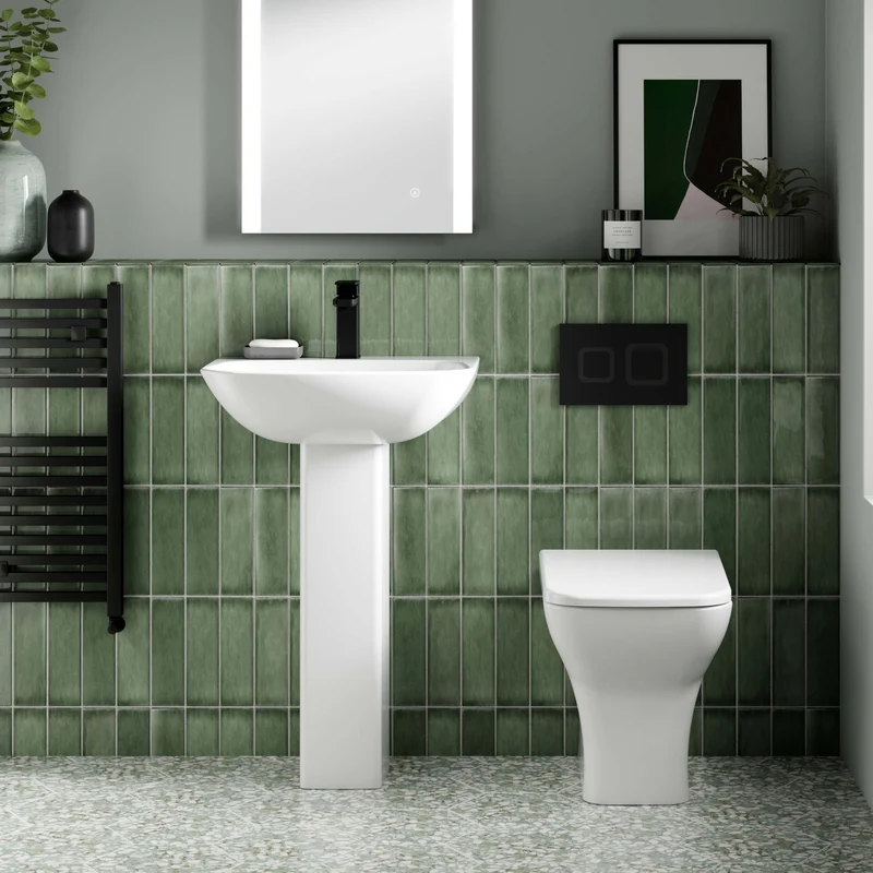 Standard Height Wall Hung Toilet Frame with Concealed Cistern & Matt Black Square Flush Plate