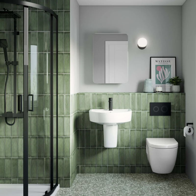 Standard Height Wall Hung Toilet Frame with Concealed Cistern & Matt Black Round Flush Plate