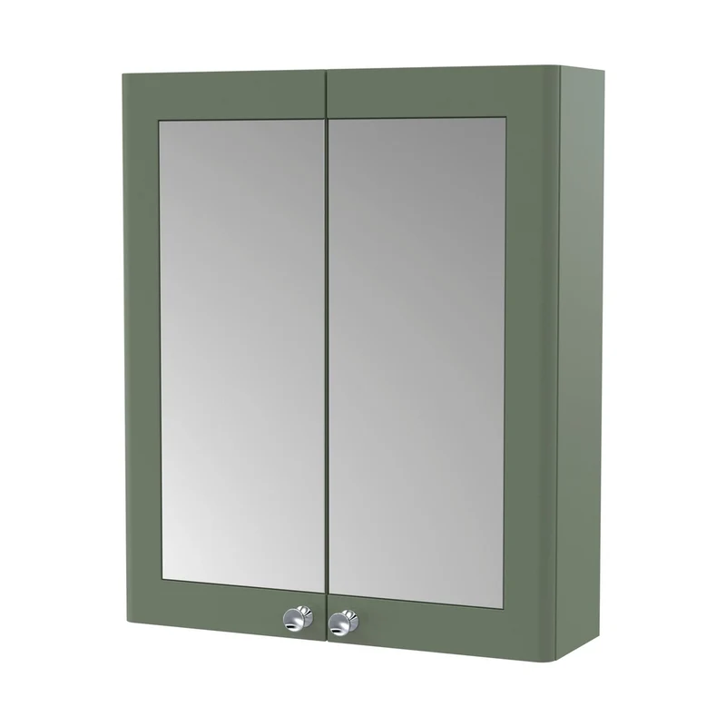 Nuie Classique 600mm Mirror Cabinet Traditional Satin Green MFC Painted Matt 715x600x180mm