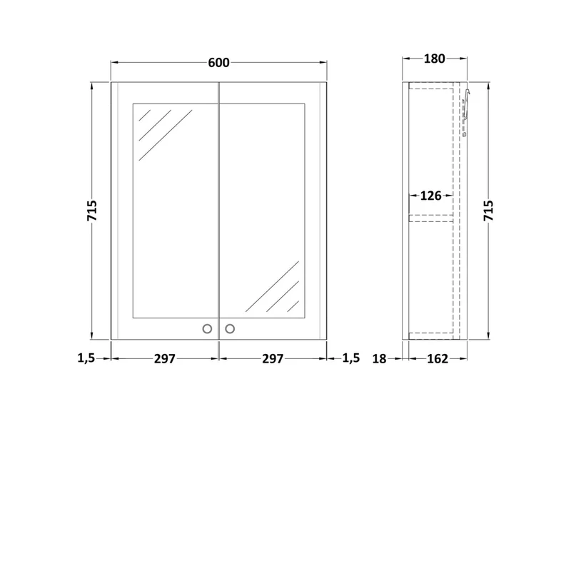 Nuie Classique 600mm Mirror Cabinet Traditional Satin Green MFC Painted Matt 715x600x180mm