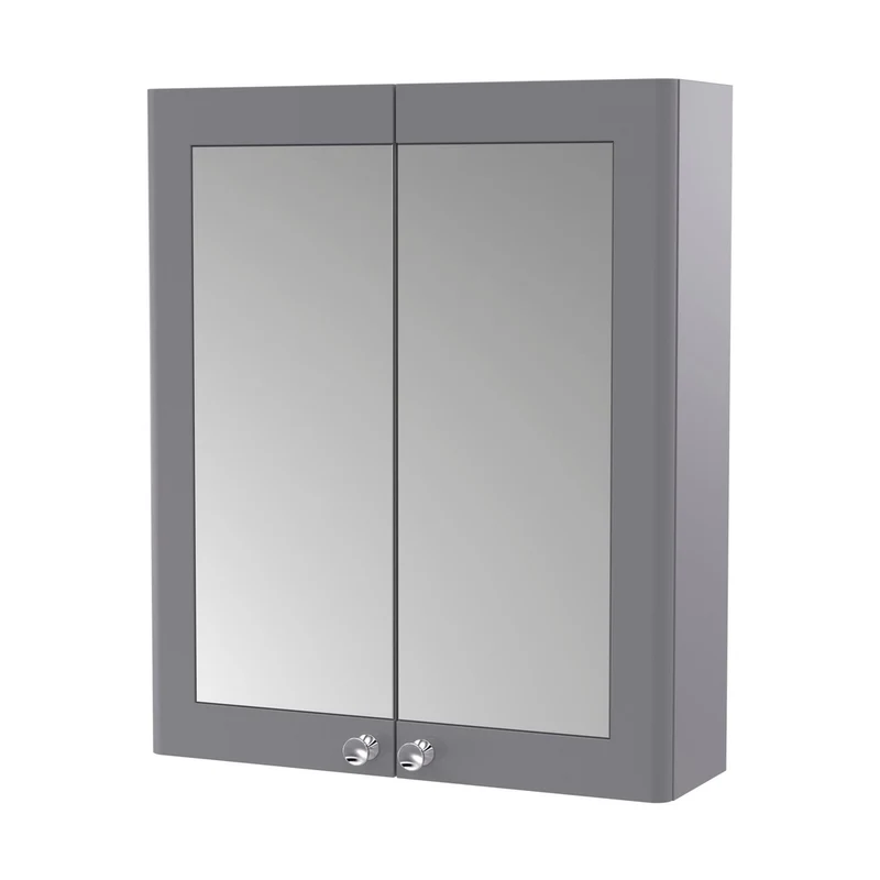 Nuie Classique 600mm Mirror Cabinet Traditional Satin Grey MFC Painted Matt 715x600x180mm