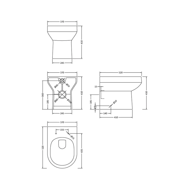 Nuie Harmony Back To Wall Pan Contemporary White Vitreous China 410x370x520mm