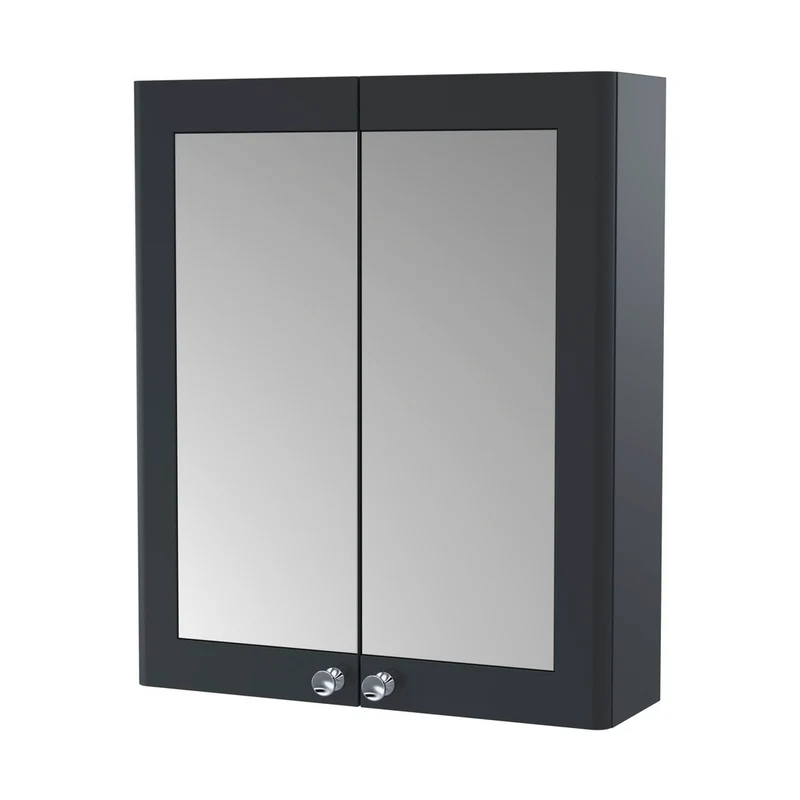 Nuie Classique 600mm Mirror Cabinet Traditional Soft Black MFC Painted Matt 715x600x180mm