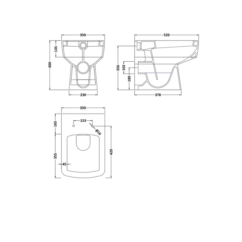 Nuie Bliss Back To Wall Pan Contemporary White Vitreous China 400x350x520mm